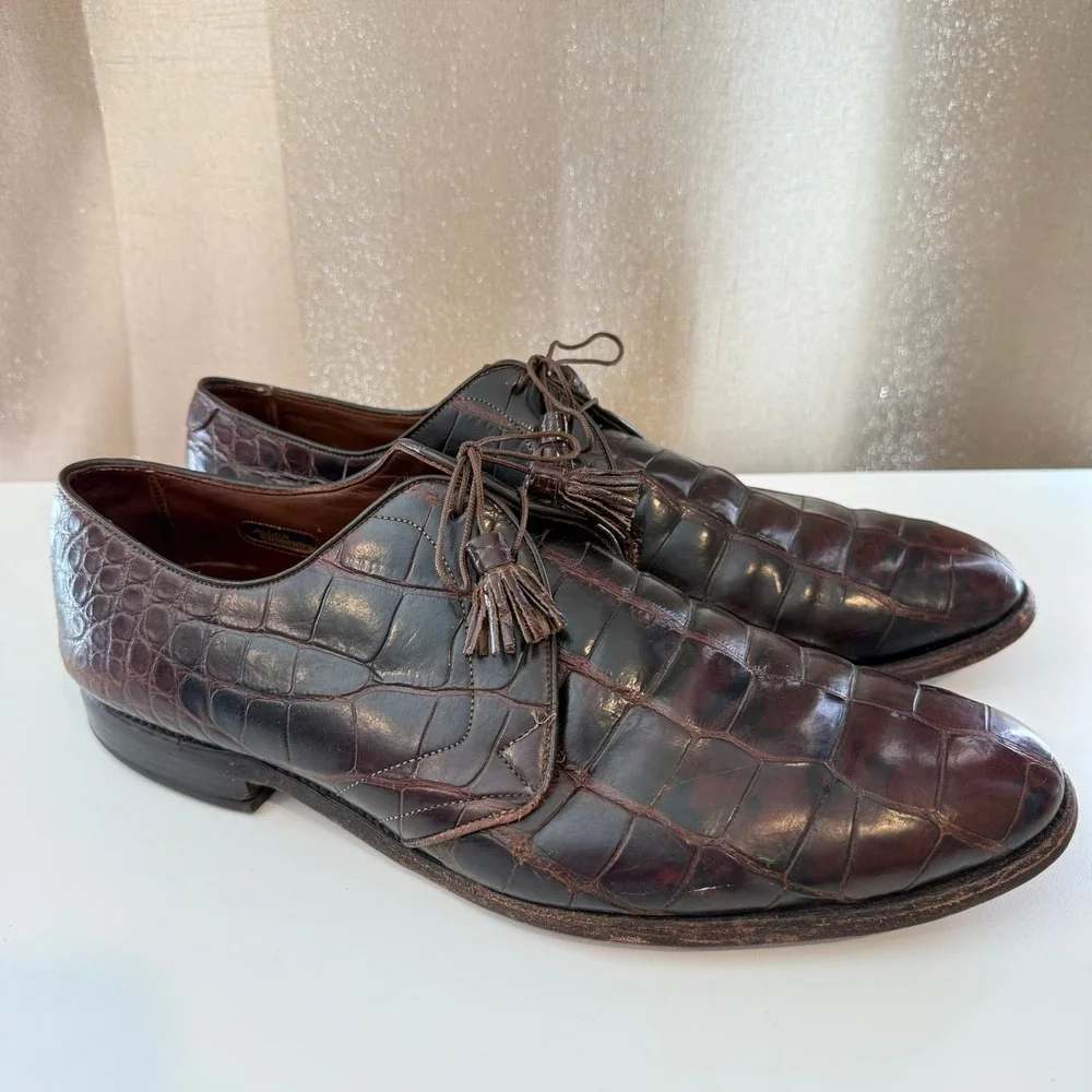 Allen Edmonds Bancroft Brown Alligator Leather Tassel Derby Shoes Mens 13 B
